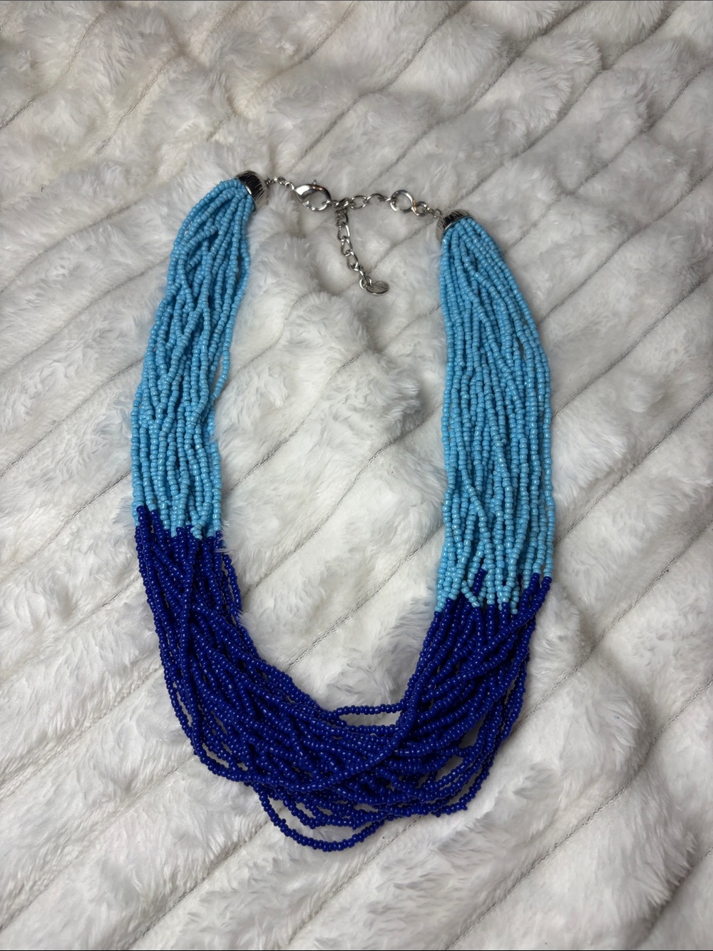 Talbots Two-Tone Light Blue and Royal Blue Seed Bead Necklace EUC